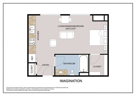 Floor plan for studio, 1 bath, 469 sqft